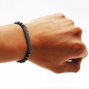 Beaded Micro Pave CZ Bar Bracelet